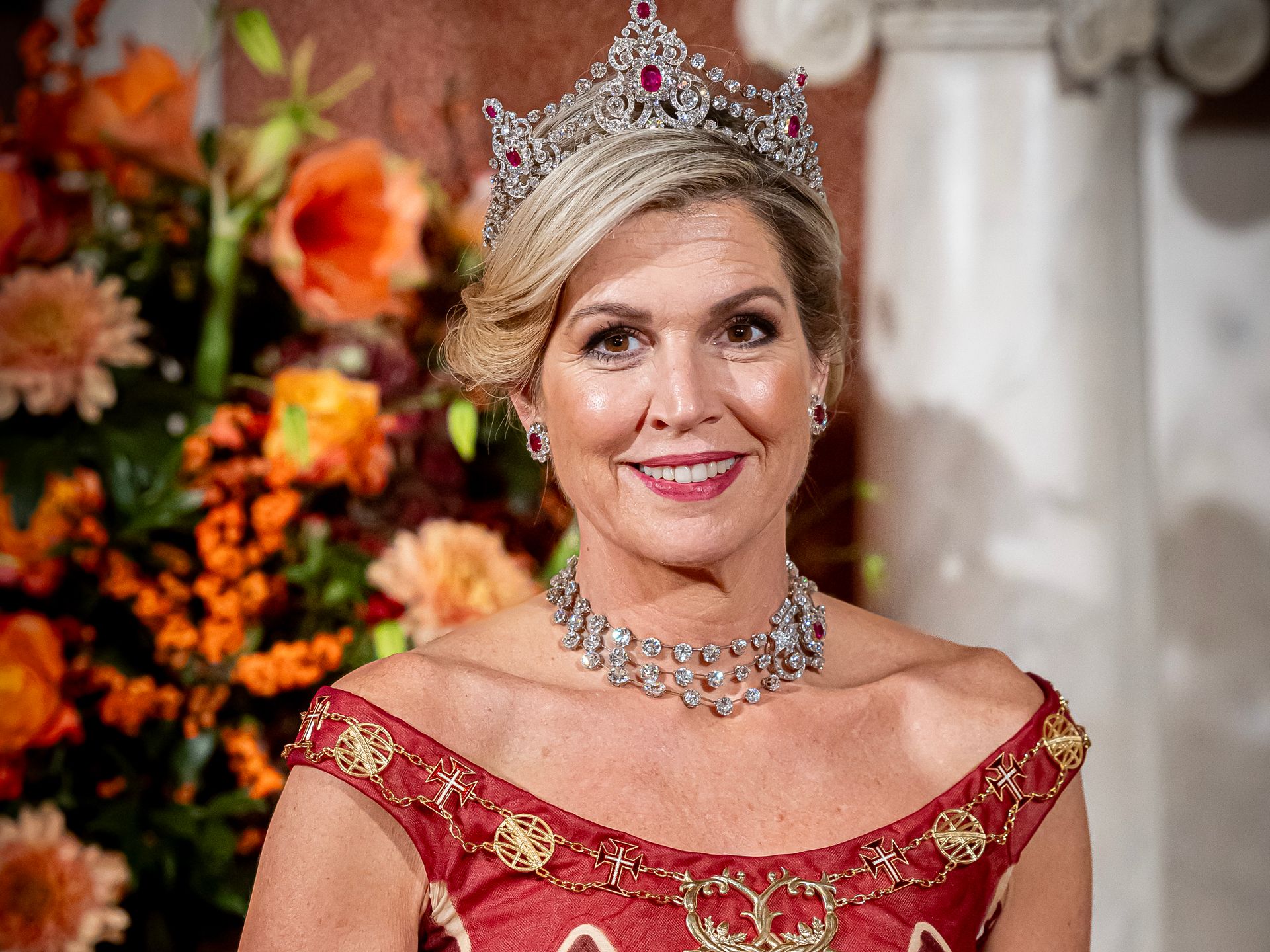 Queen Maxima is resplendent in ravishing ruby tiara and unexpected