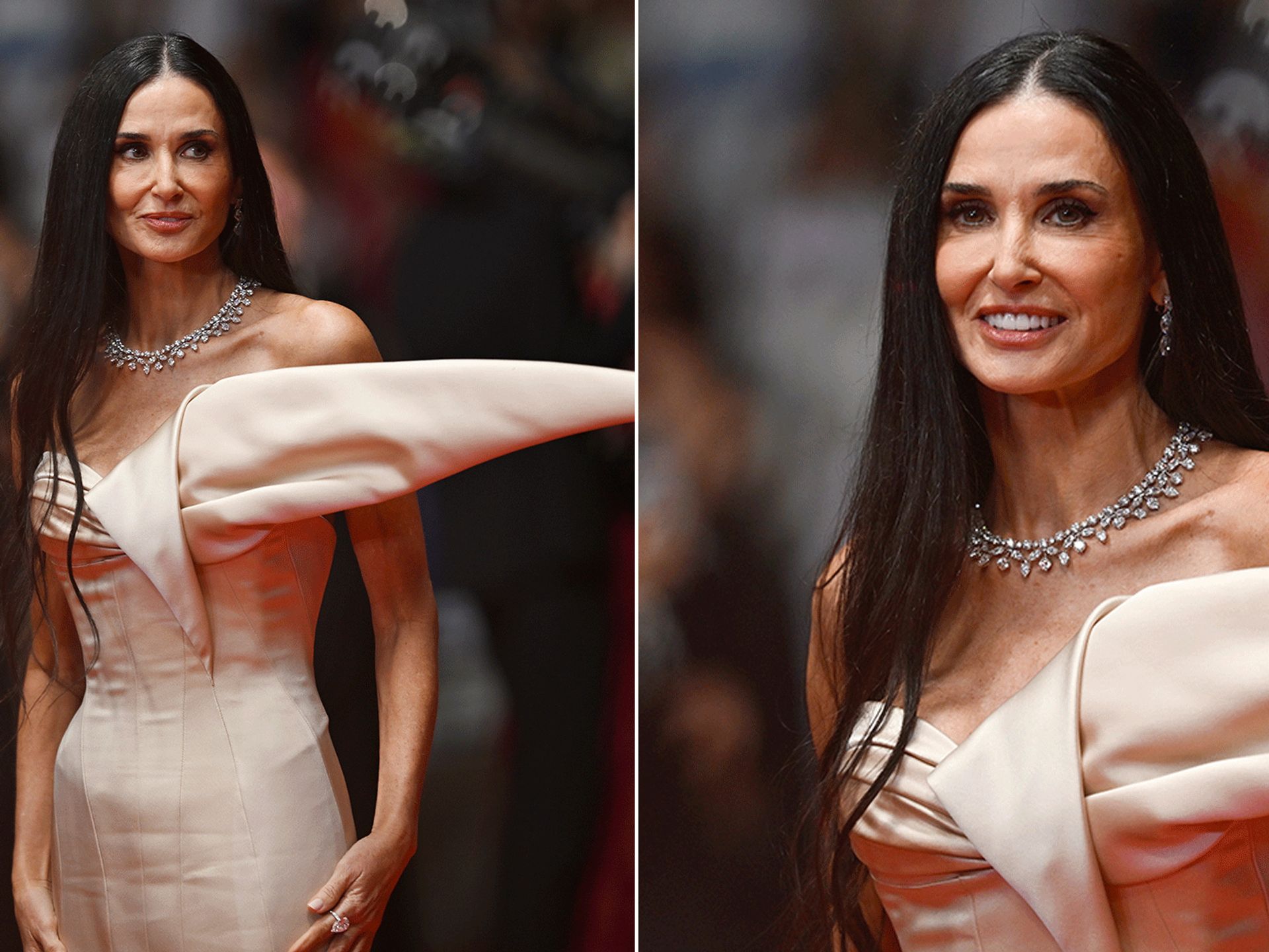 Demi Moore, 61, drops jaws in slinky satin gown and tumbling hip-length  hair | HELLO!