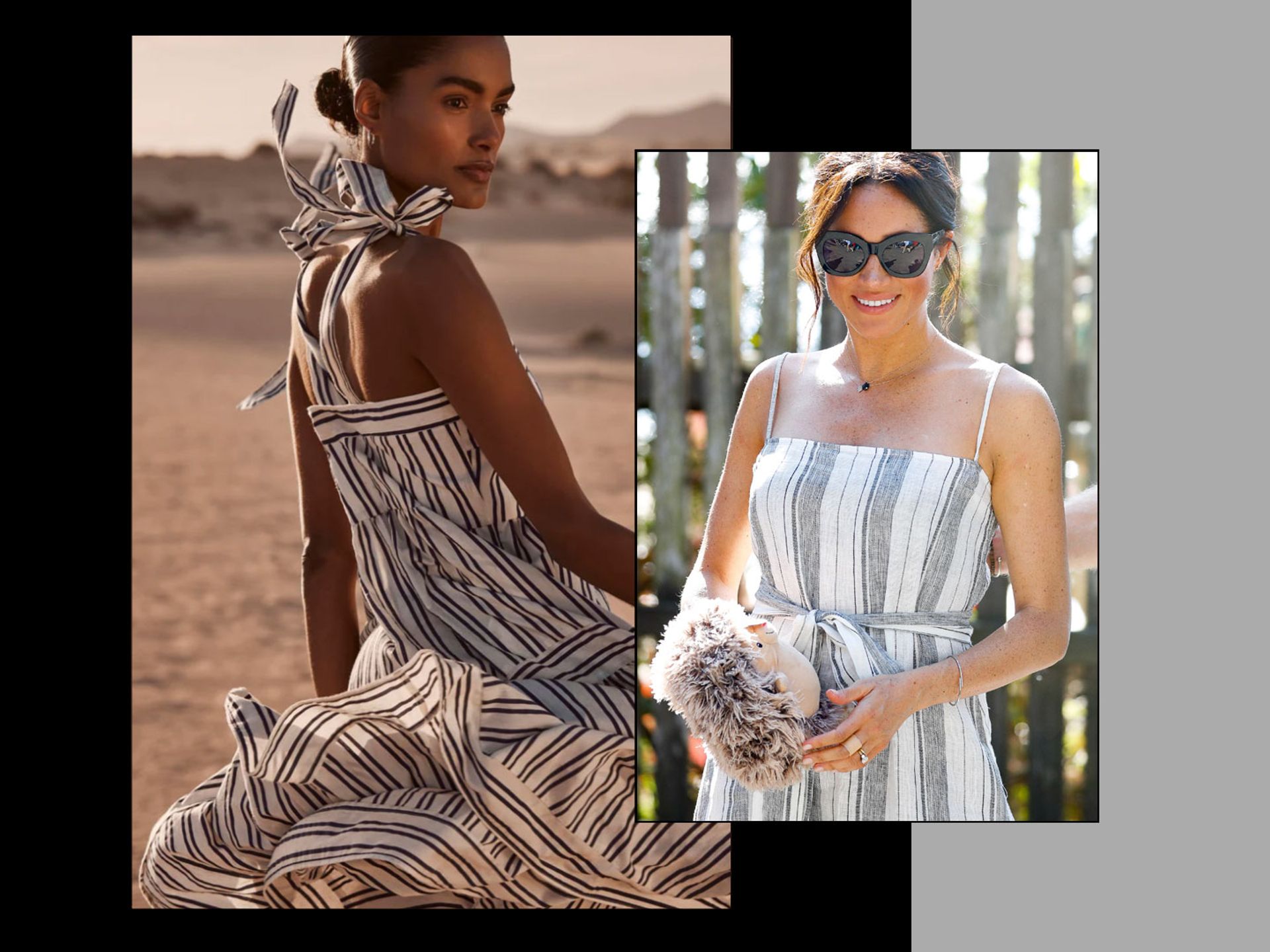 Reformation pineapple striped slit linen dress Meghan Markle buy medium M