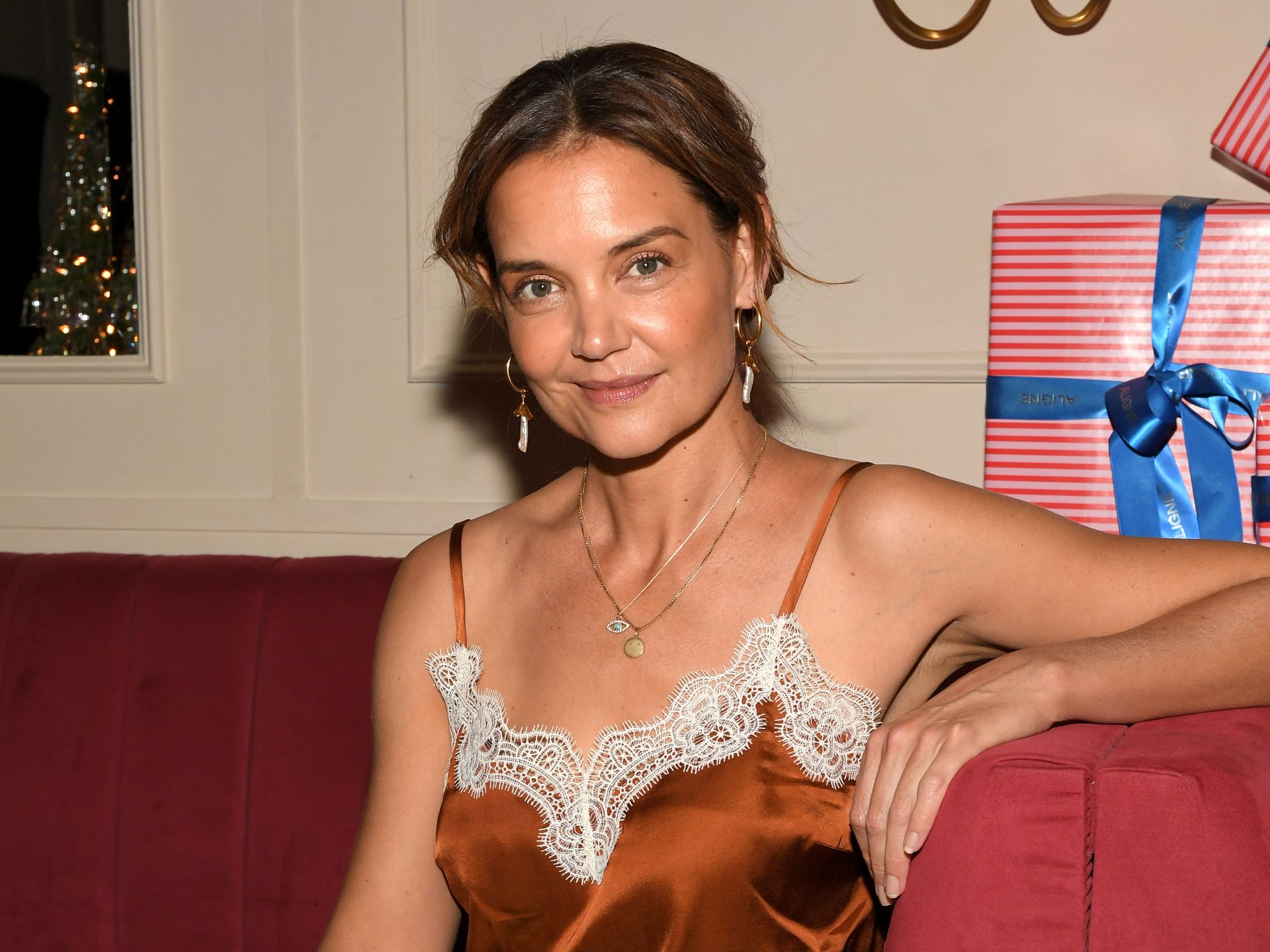 Katie Holmes rocks the underwear-as-outerwear trend in sultry lace