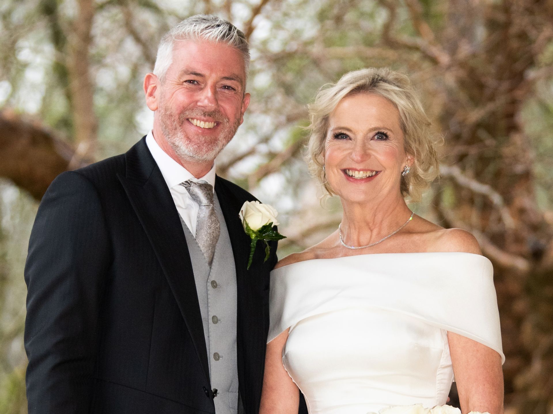 Carol Kirkwood, 61, is a beautiful bride in off-the-shoulder princess dress  to wed partner Steve Randall | HELLO!