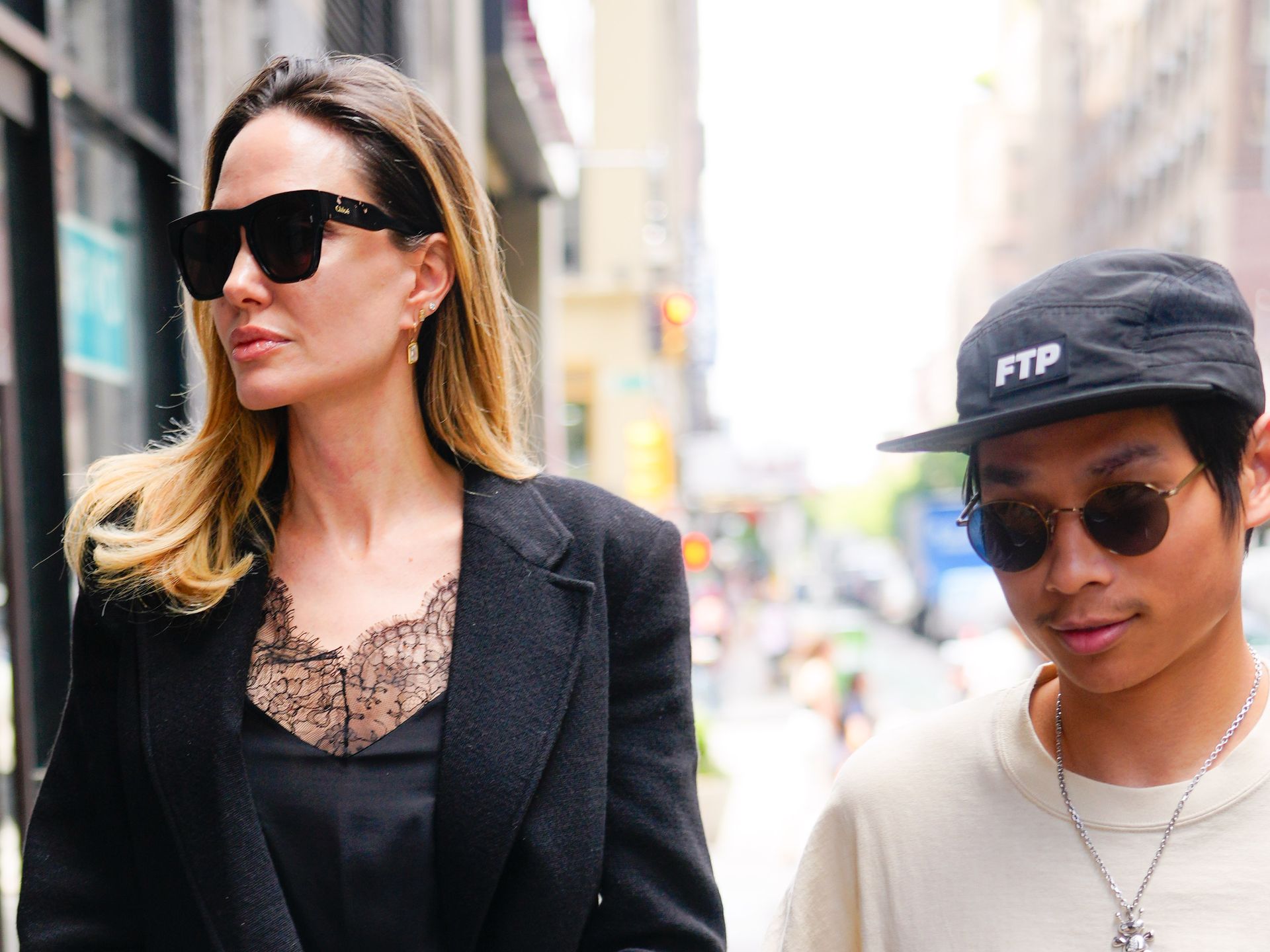 Angelina Jolie Is Chic in a Black Lacy Top While Out With Son Pax