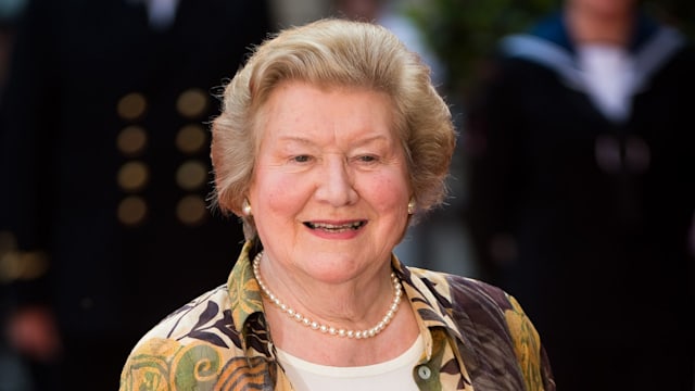 Dame Patricia Routledge in a floral outfit