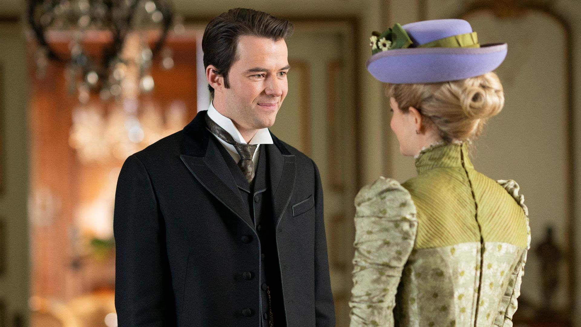 Thomas Cocquerel and Louisa Jacobson talk in a scene from The Gilded Age