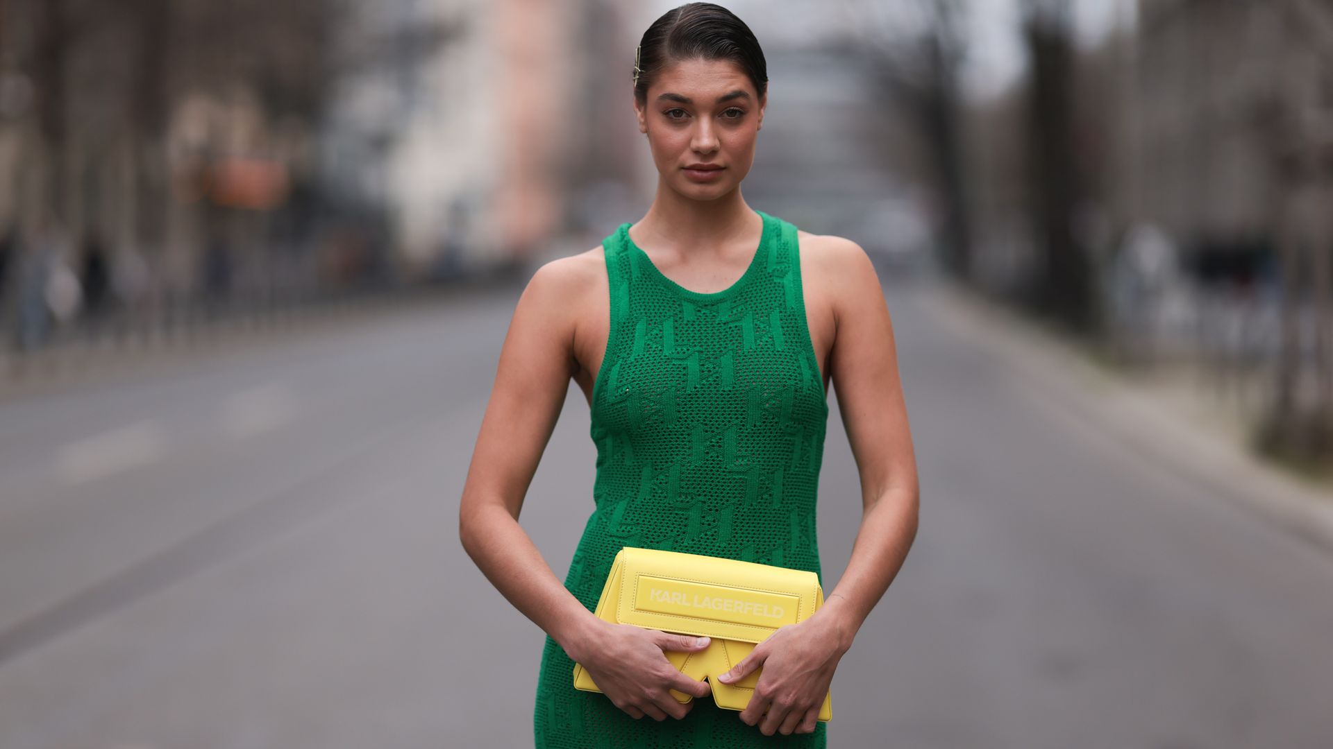 woman in green dress 