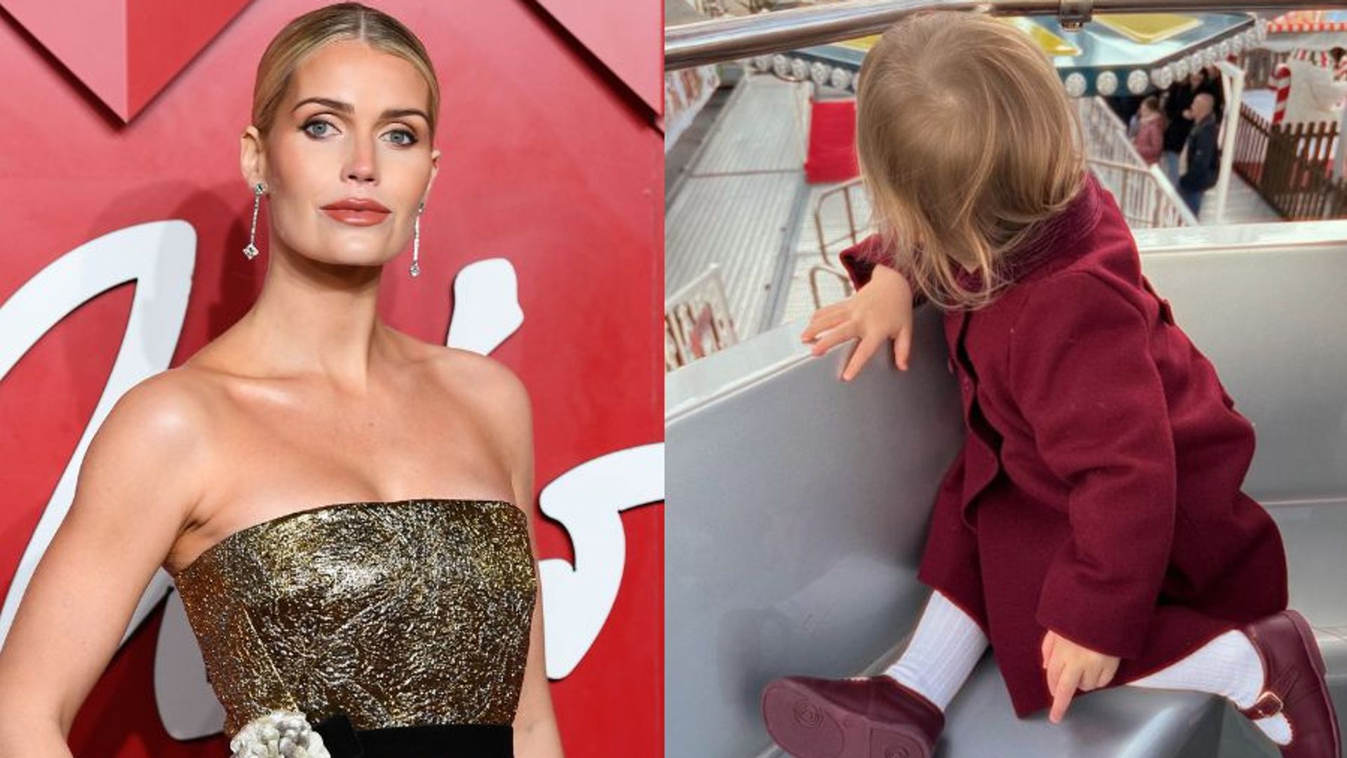 split screen of Lady Kitty Spencer with her daughter Atena