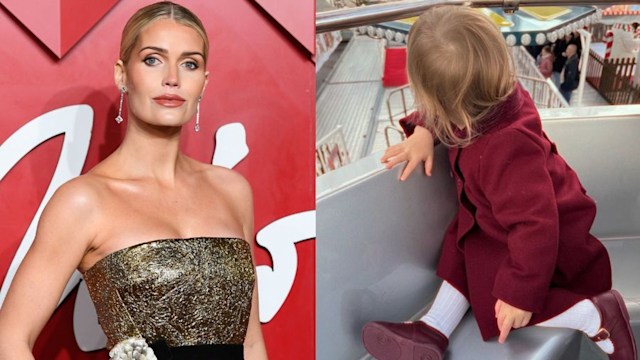 split screen of Lady Kitty Spencer with her daughter Atena