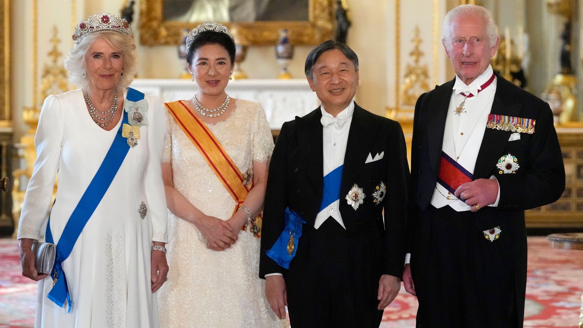 Queen Camilla with Empress Masako, Emperor Naruhito and King Charles