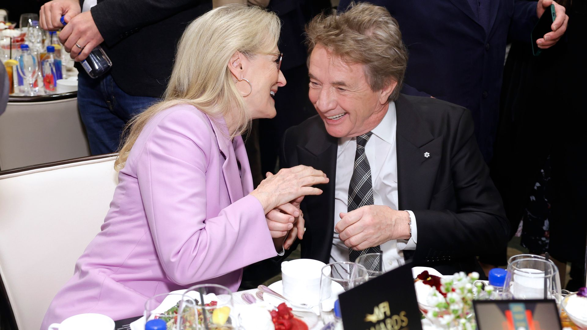Meryl Streep and Martin Short with FIJI Water at The AFI Awards  Luncheon 2023 at Four Seasons Hotel Los Angeles at Beverly Hills on January 12, 2024 in Los Angeles, California. (Photo by Stefanie Keenan/Getty Images for FIJI Water)
