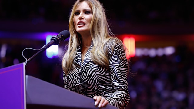 Melania Trump speaks during a campaign rally for Republican presidential nominee, former U.S. President Donald Trump at Madison Square Garden on October 27, 2024 in New York City. Trump closed out his weekend of campaigning in New York City with a guest list of speakers that includes his running mate Republican Vice Presidential nominee, U.S. Sen. J.D. Vance (R-OH), Tesla CEO Elon Musk, UFC CEO Dana White, and House Speaker Mike Johnson, among others, nine days before Election Day. (Photo by Anna Moneymaker/Getty Images)