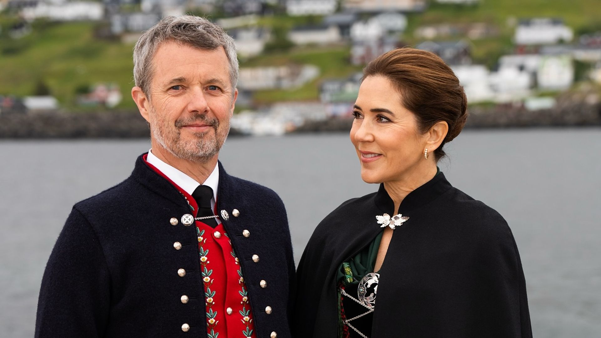 King Frederik and Queen Mary in traditional outfits in Faroe Islands