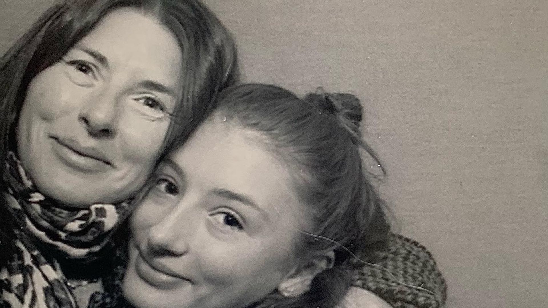 Jools Oliver and daughter Daisy Boo Pamela black and white photo