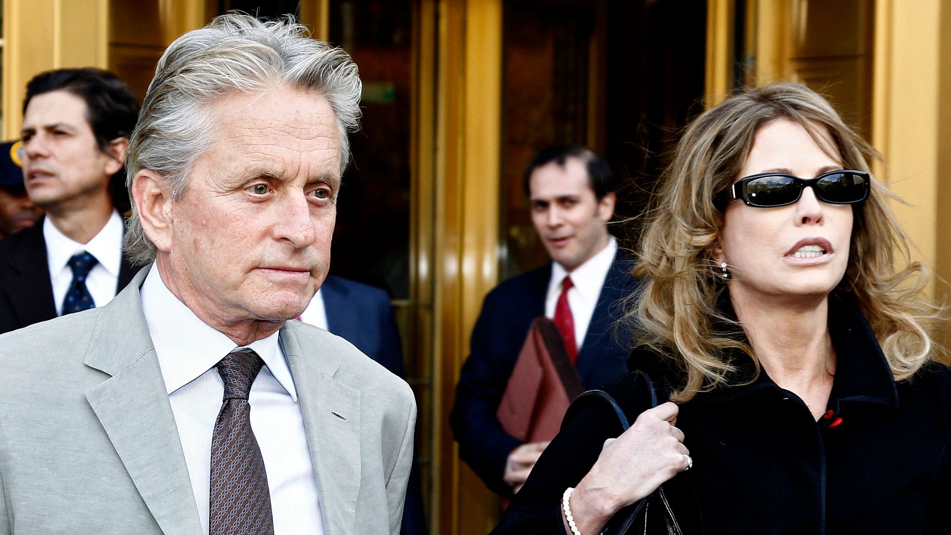 Michael Douglas and Diandra Douglas are seen on the streets of Manhattan on April 20, 2010 in New York City