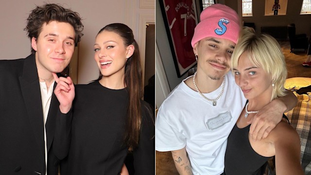 Brooklyn and Romeo Beckham twin as they pay tribute to partners Nicola and Mia