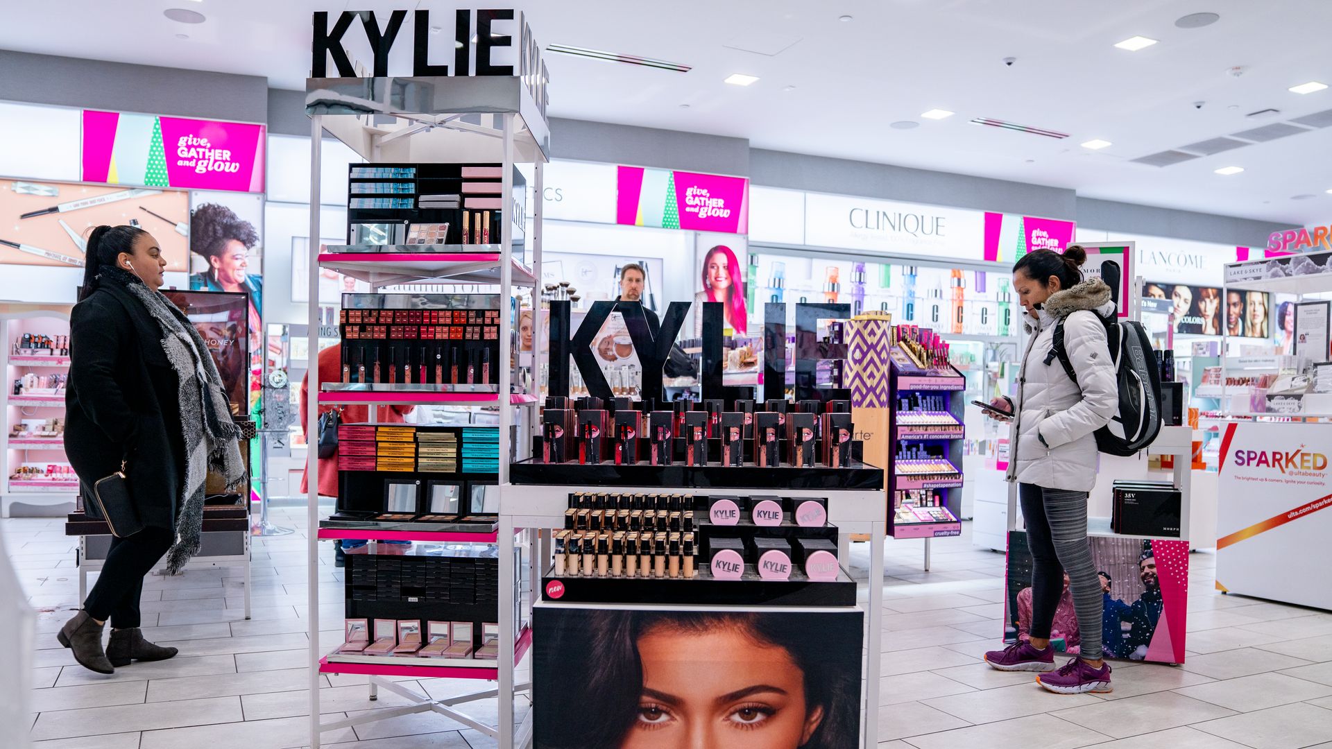 Makeup stands full of Kylie Cosmetics