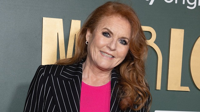 Sarah Ferguson in a pinstripe suit