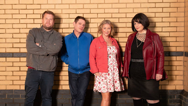 Gavin and Stacey: The Finale: Smithy (JAMES CORDEN), Gavin (MATHEW HORNE), Stacey (JOANNA PAGE), Nessa (RUTH JONES)