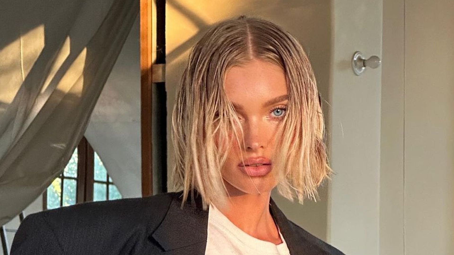Elsa Hosk with her hair in a wet-look bob 