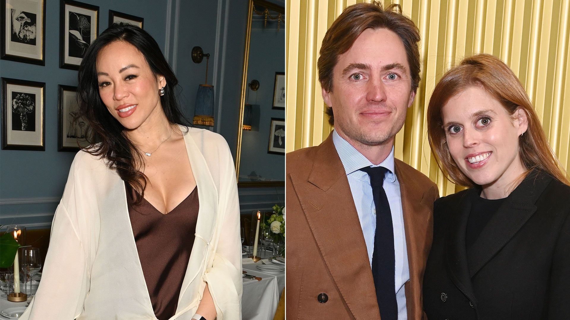 dara huang at dinner event beside photo of edoardo mapelli mozzi and princess beatrice