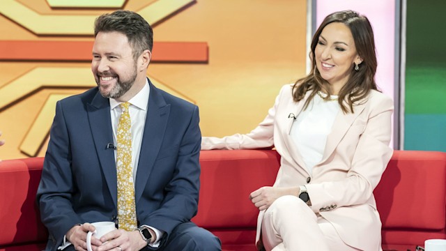 Presenters Jon Kay and Sally Nugent bbc breakfast 40th anniversary