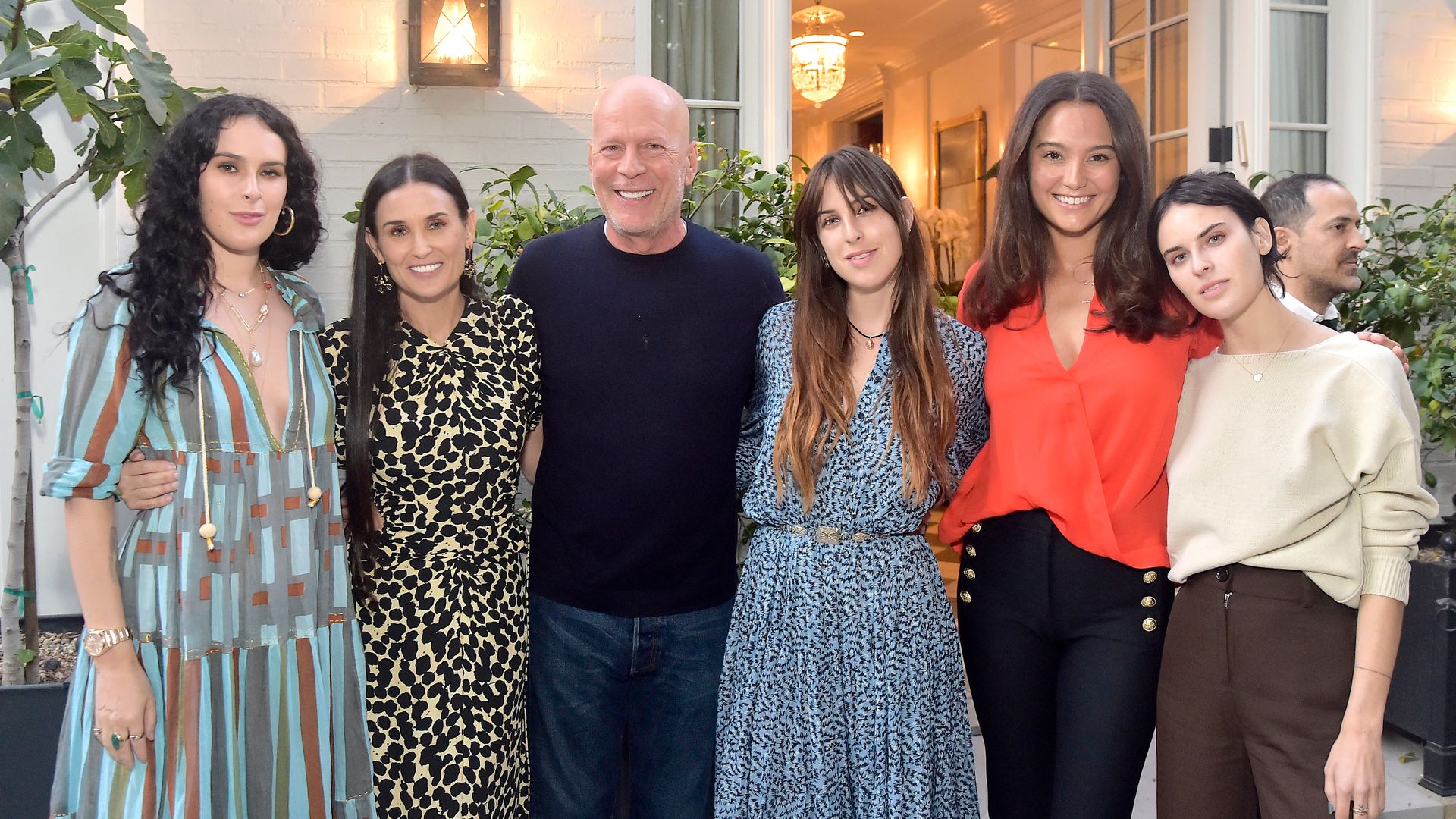 Rumer Willis, Demi Moore, Bruce Willis, Scout Willis, Emma Heming Willis and Tallulah Willis attend Demi Moore's 'Inside Out' Book Party on September 23, 2019