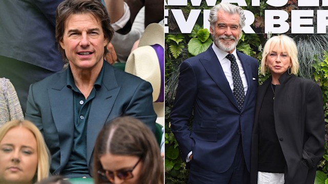 A split image of Tom Cruise and Pierce Brosnan