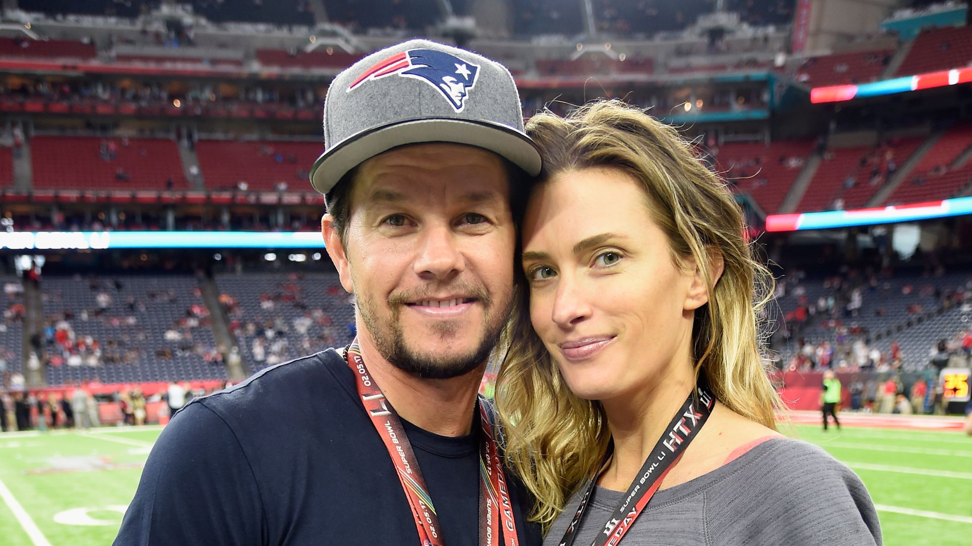Actor Mark Wahlberg and Rhea Durham attend Super Bowl LI at NRG Stadium on February 5, 2017 in Houston, Texas.