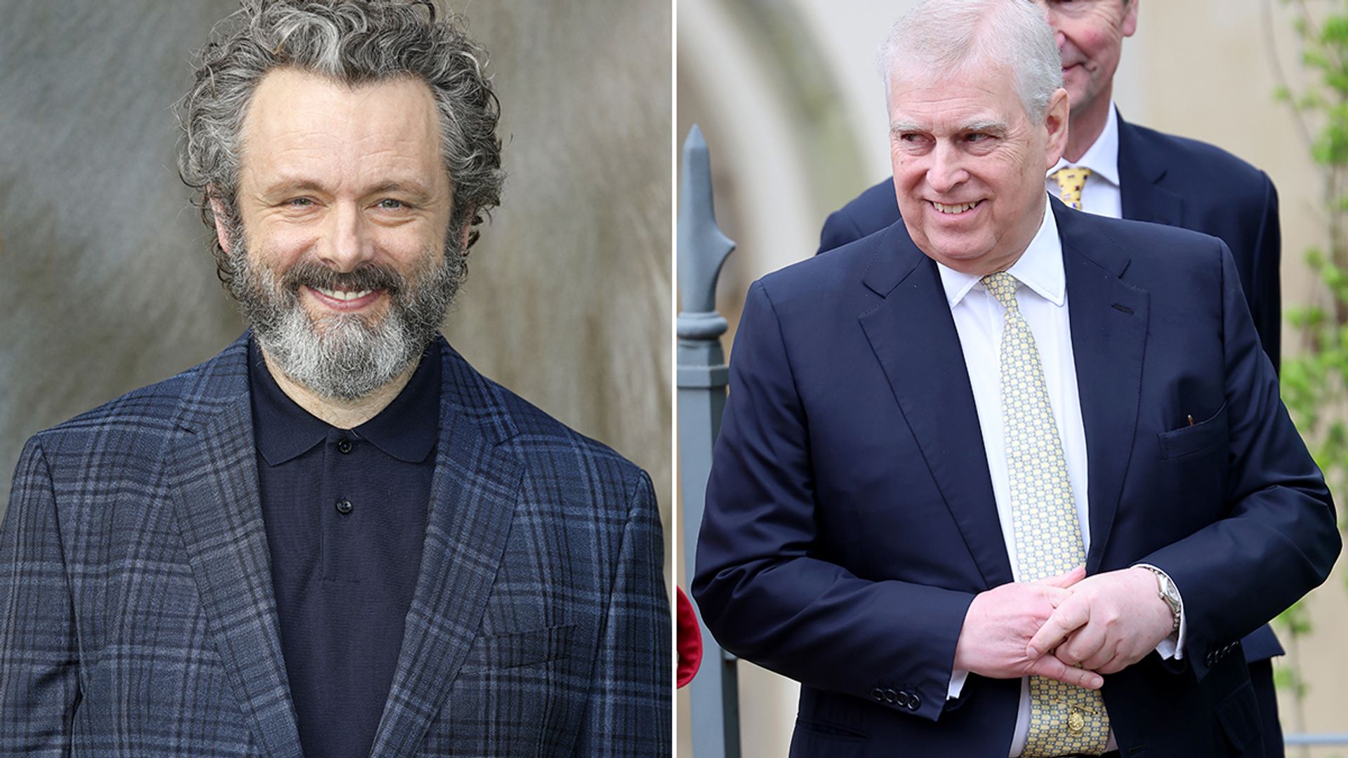 Split image of Michael Sheen and Prince Andrew