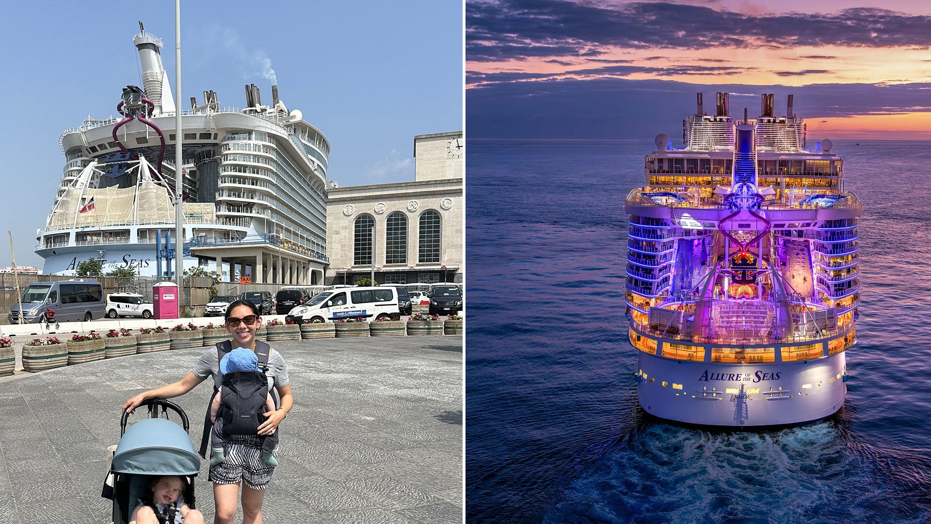 Ainhoa Barcelona in front of cruise ship