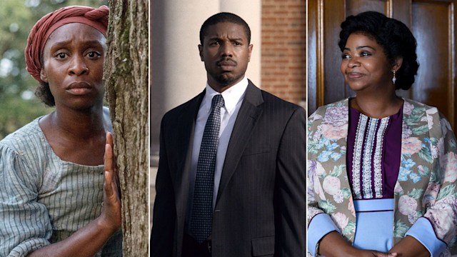 Cynthia Erivo, Michael B. Jordan, Octavia Spencer split image