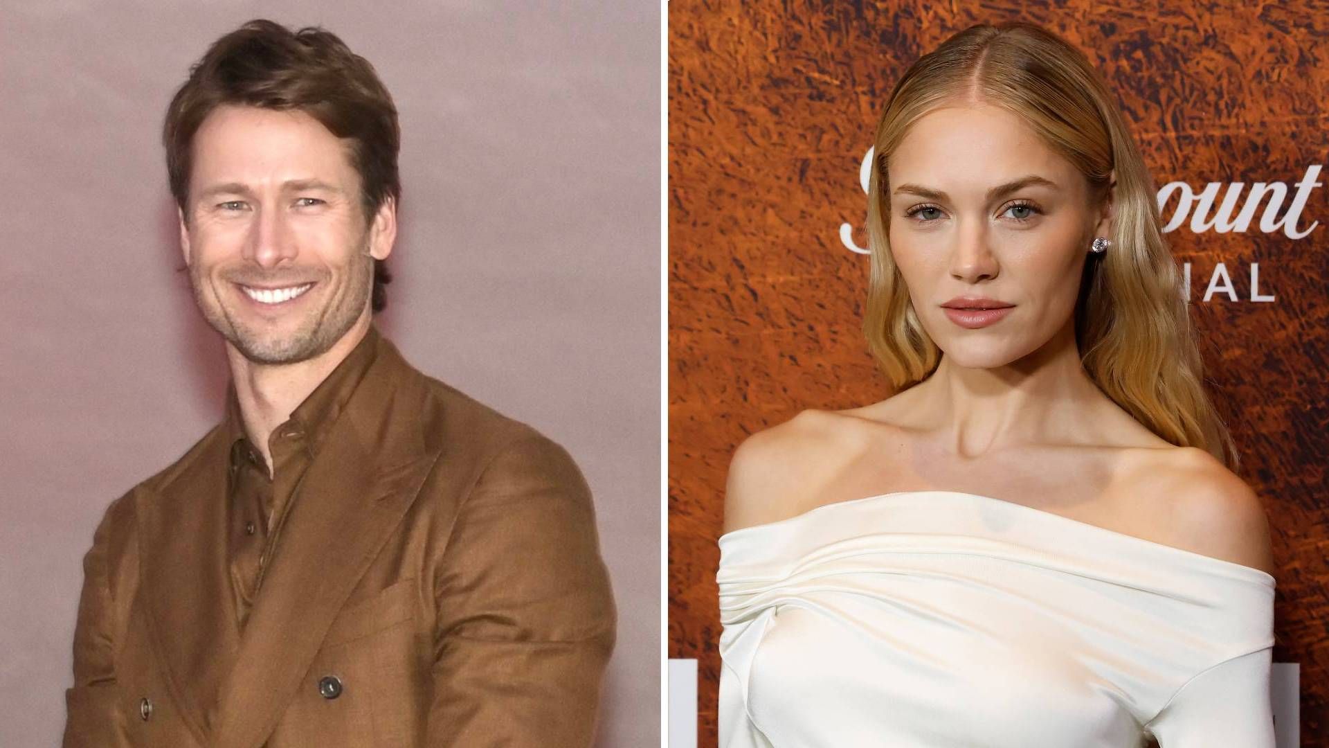 Split image of Glen Powell and Michelle Randolph