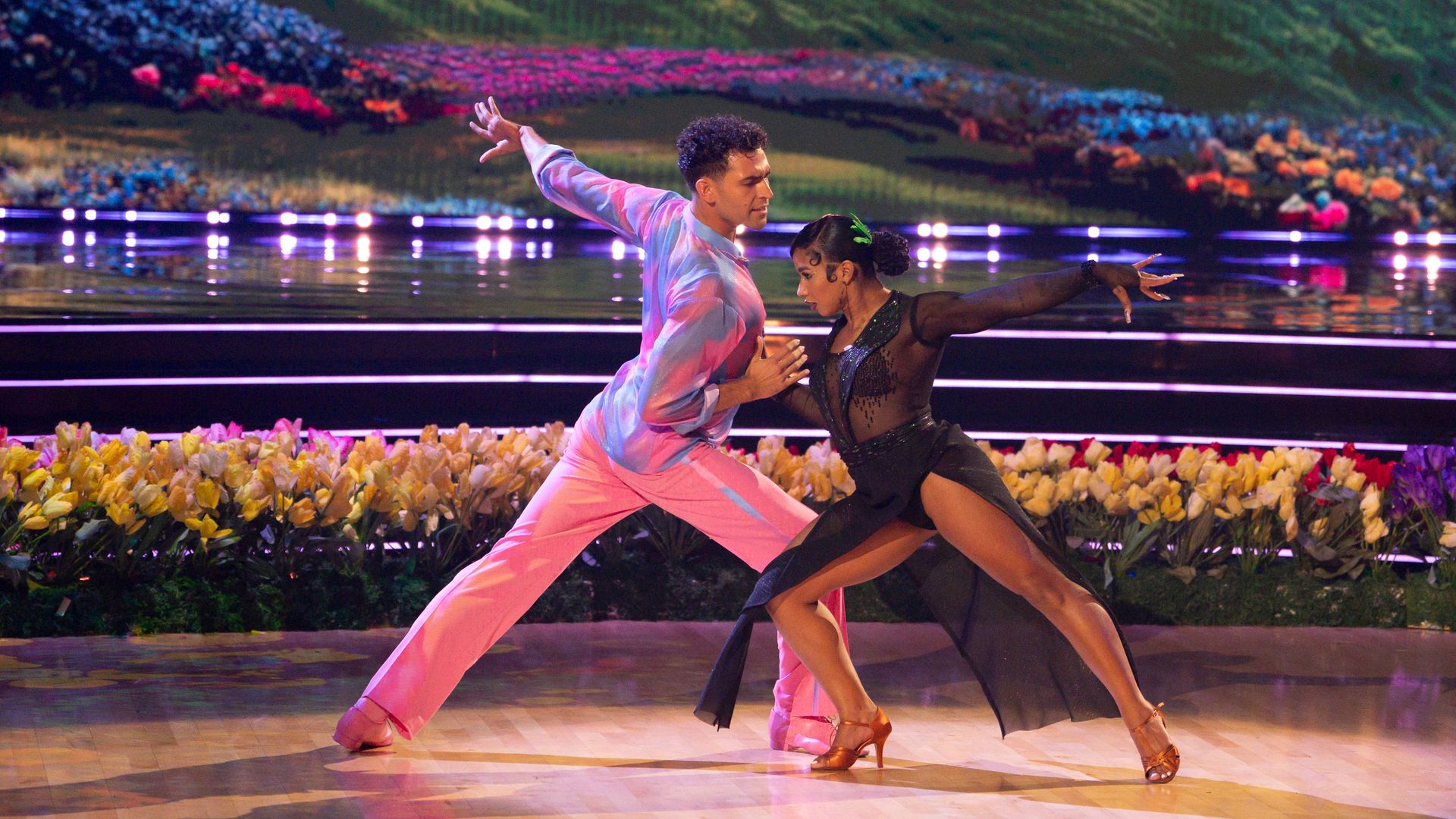 Jordan Chiles and Ezra Sosa perform during Wicked Night on DWTS