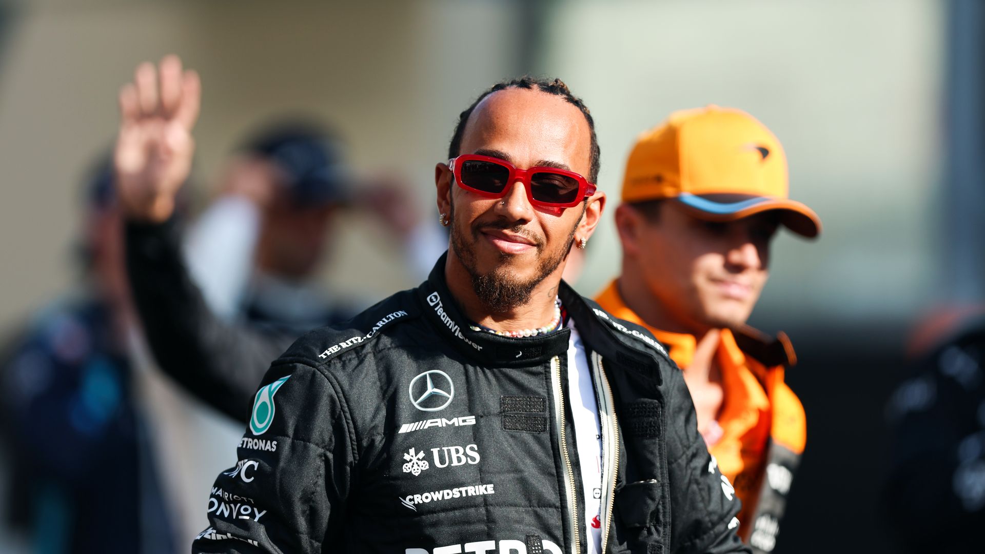 Lewis Hamilton walks in the Paddock prior to the F1 Grand Prix of Abu Dhabi 