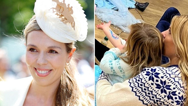 A split image of Carrie Johnson and her daughter Romy 