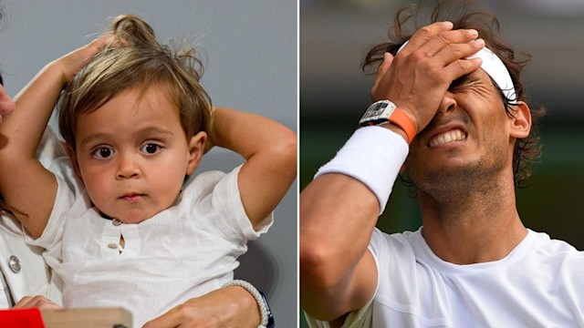 Rafael Nadal and his son with their head in their hands