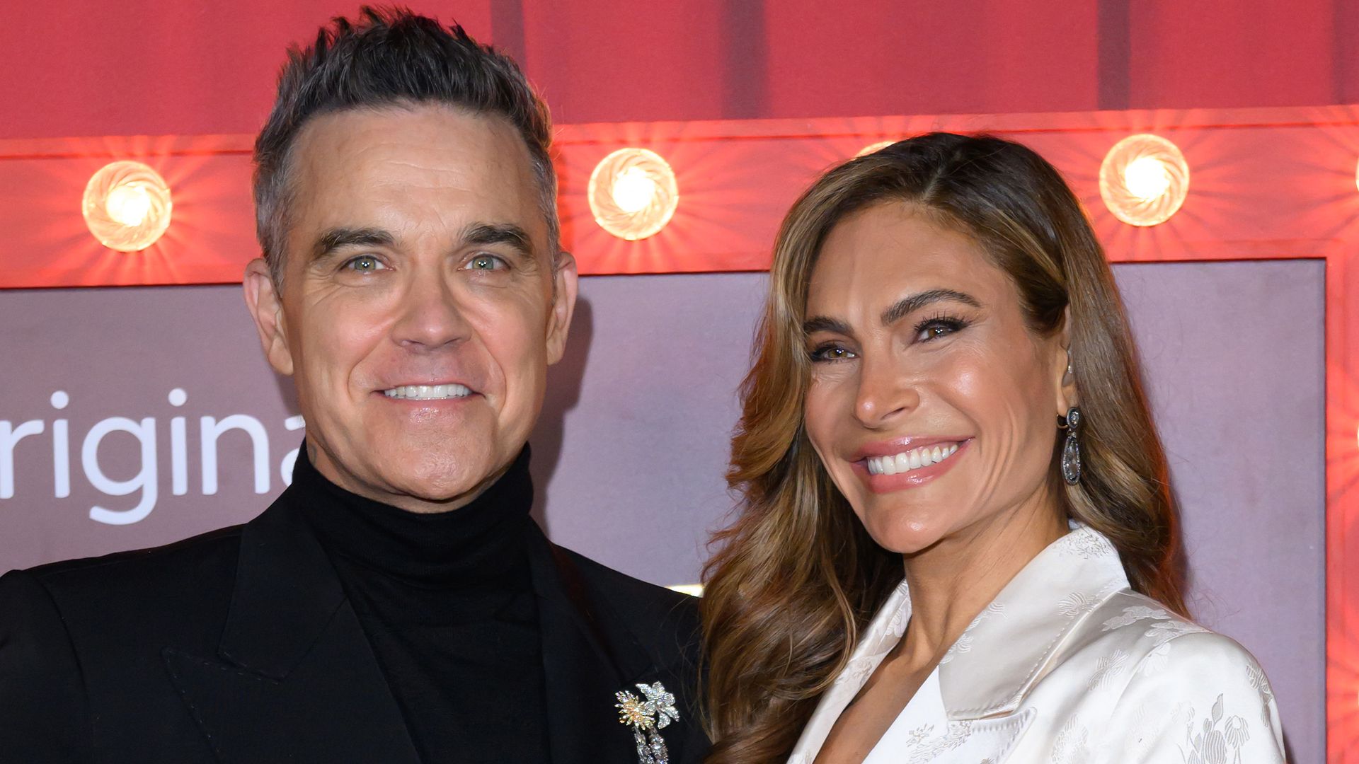 LONDON, ENGLAND - NOVEMBER 27: Robbie Williams and Ayda Field attend the "Tinsel Town" World Premiere at Vue Leicester Square on November 27, 2025 in London, England. (Photo by Karwai Tang/WireImage)