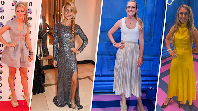 split screen photo of Laura Kenny in glamorous clothing 