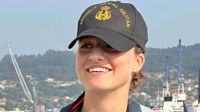 Princess Leonor on a boat dressed for naval training