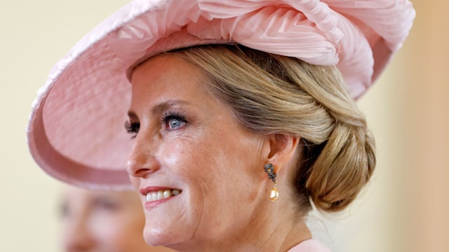 Sophie, Duchess of Edinburgh in pink fascinator