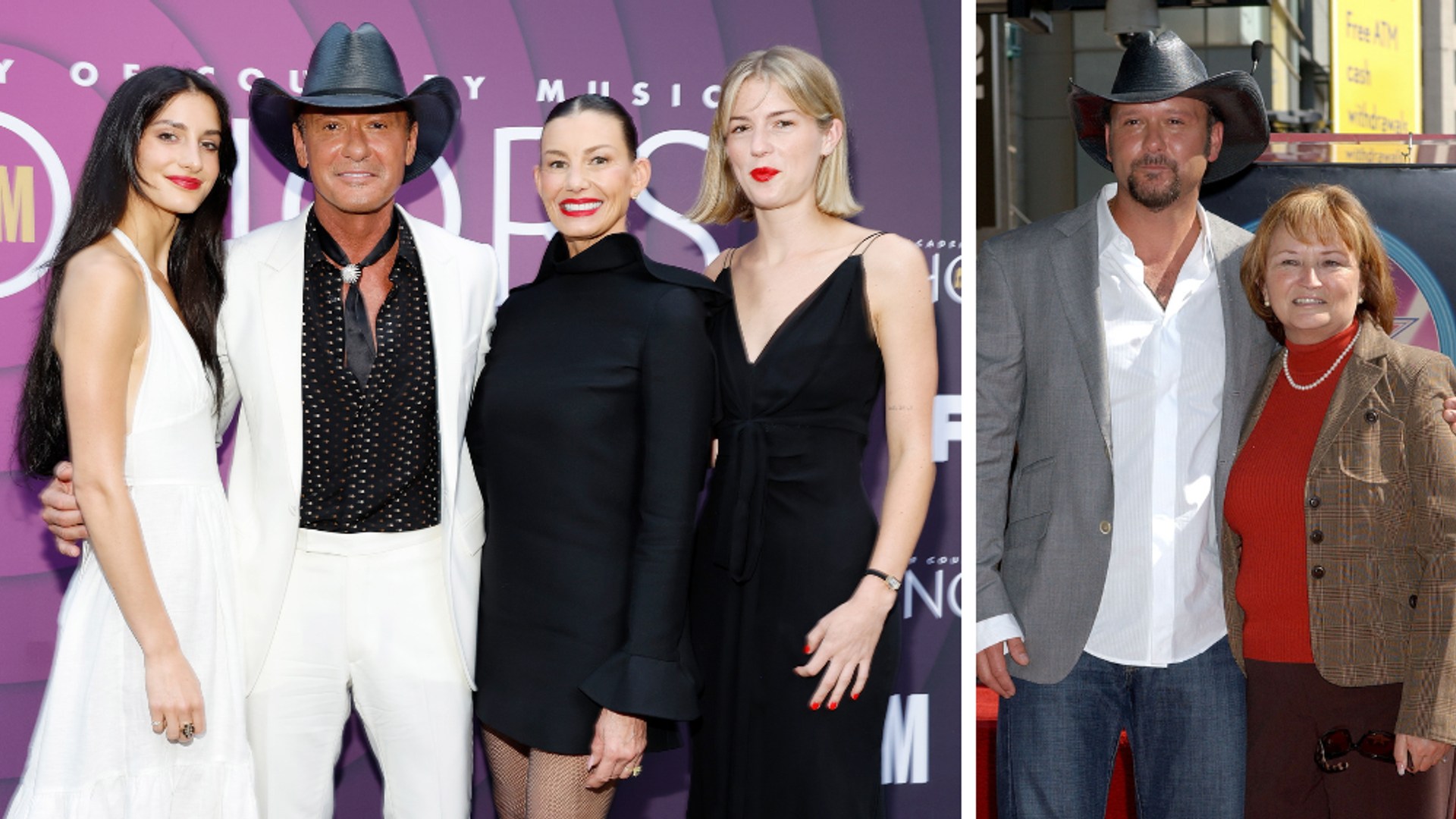 Tim McGraw split image with Faith Hill daughters and mother