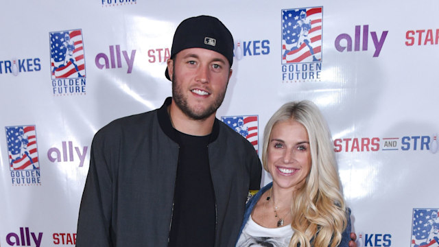 Matthew Stafford and Kelly Stafford arrive to Golden Tate's 3rd Annual Stars and Strikes Bowling Event on September 11, 2017 in Detroit, Michigan