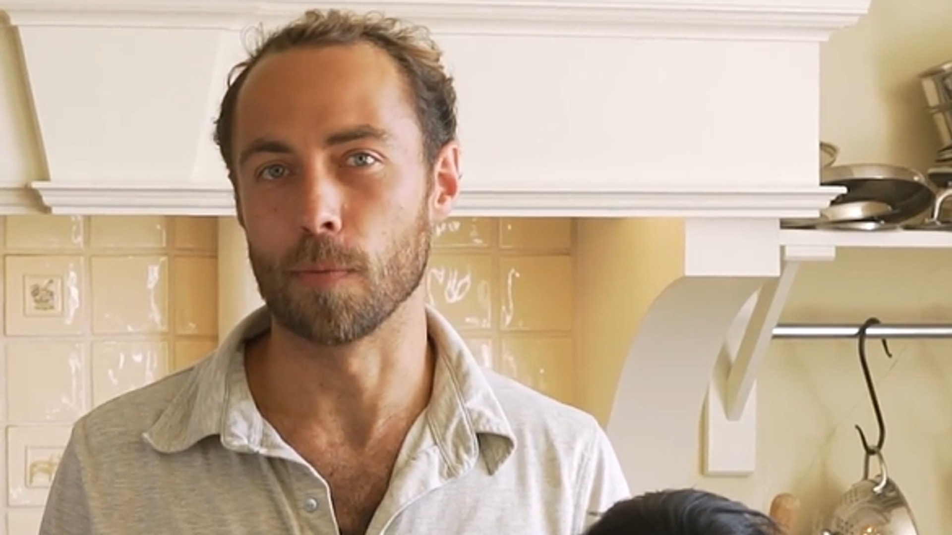 James middleton with dog in kitchen