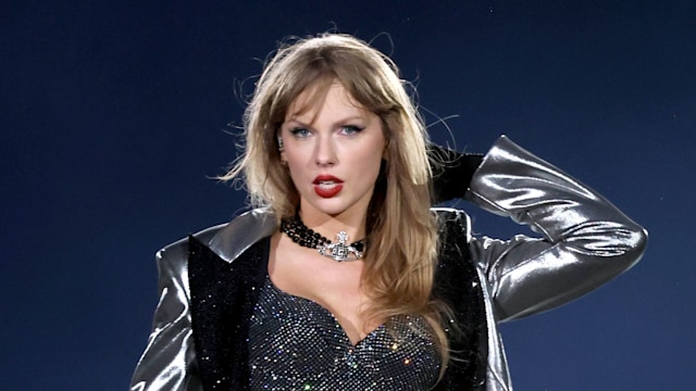 Taylor Swift on stage looking serious