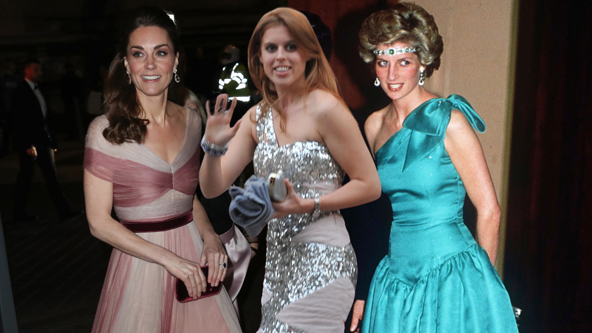kate middleton, beatrice and diana in prom dresses