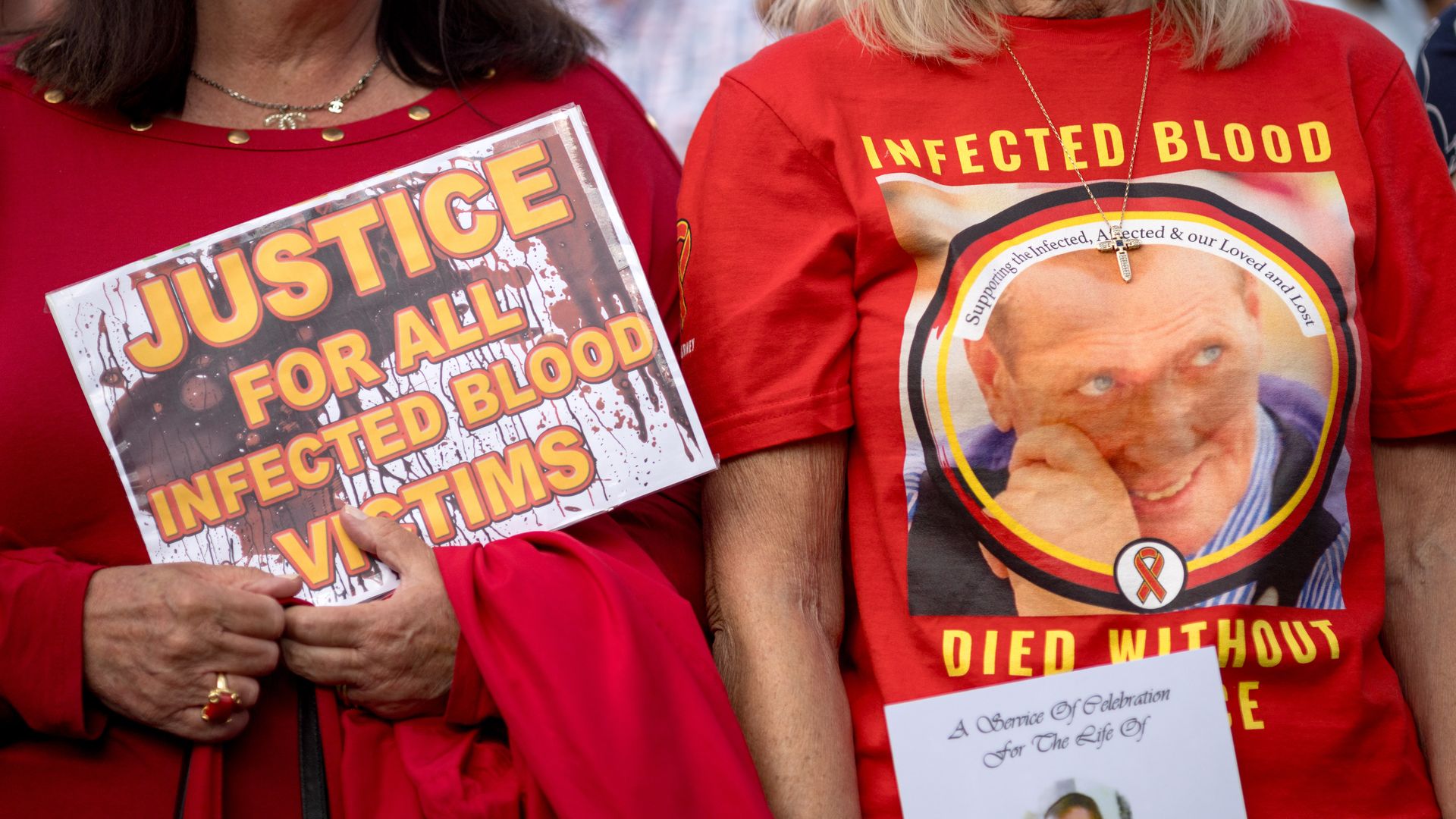 People protesting over the infected blood scandal