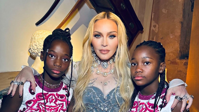 Twins Stella and Estere join Madonna at her 65th birthday celebration