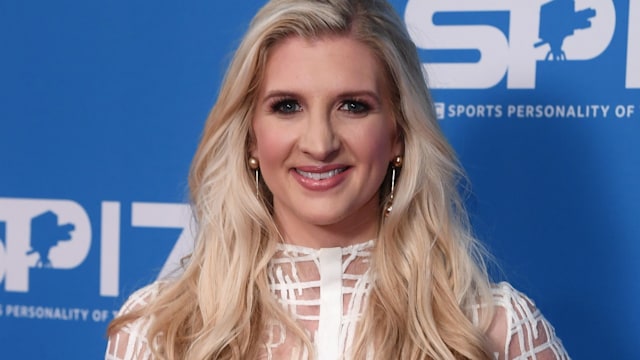 Rebecca Adlington in a white sheer top and trousers