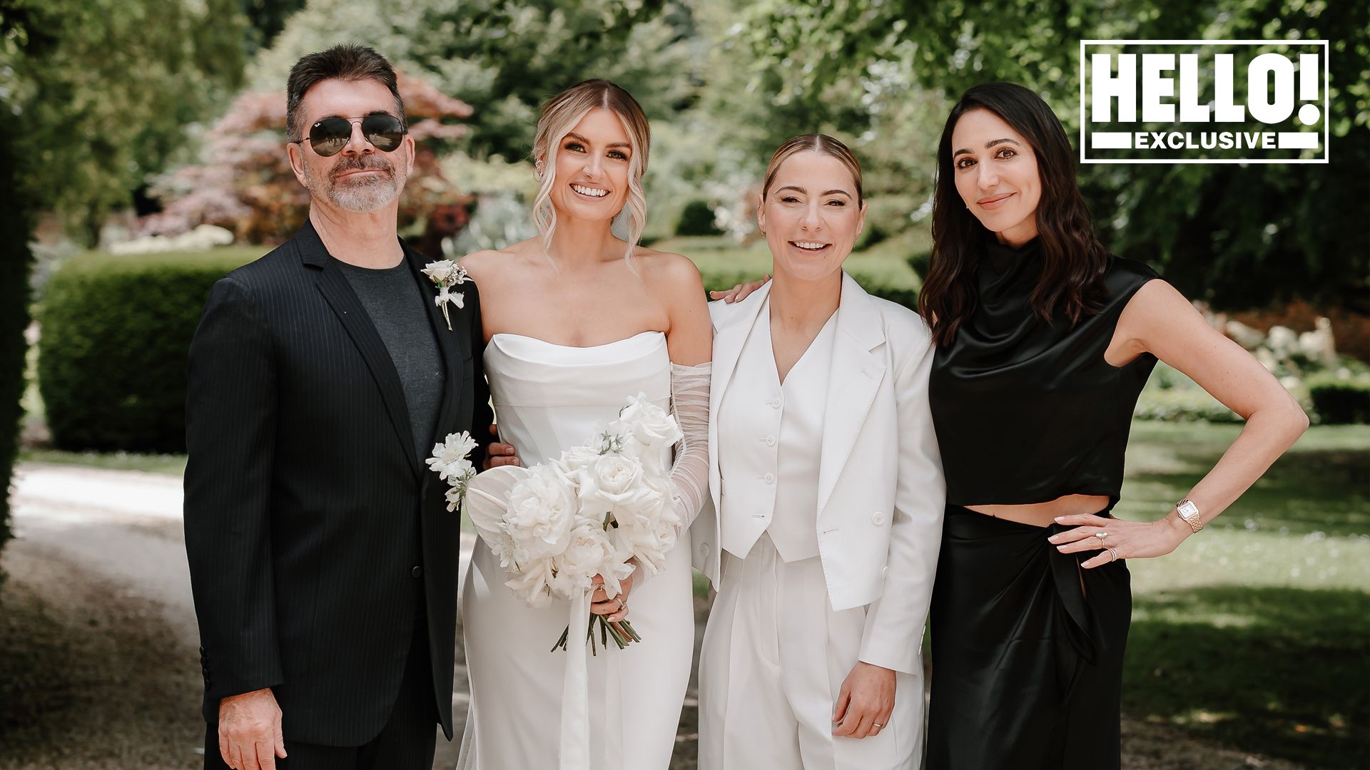 Simon Cowell and Lauren Silverman pose with Lucy Spraggan after her wedding