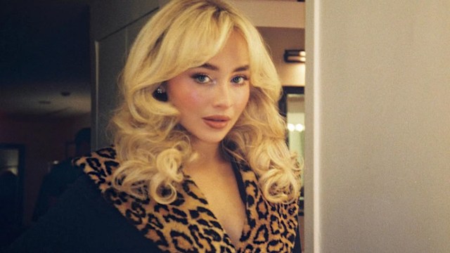 sabrina carpenter in a leopard print jacket