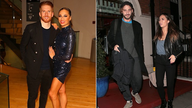 Split image of Katya Jones with Neil Jones, and Katya with Seann Walsh 